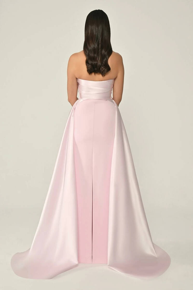 Pembe Straplez Drape Ve Taş Detaylı Krep Abiye Albise 15 - 4