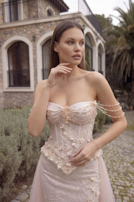 Pudra Straplez Korseli Balenli Üç Boyutlu Yırtmaçlı İkili Takım 34 - 2