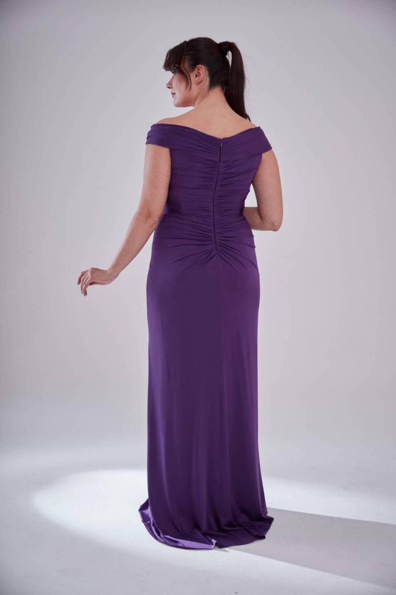 Purple Madonna Neck Drape Stone Slit Large Size Evening Dress 94 - 4