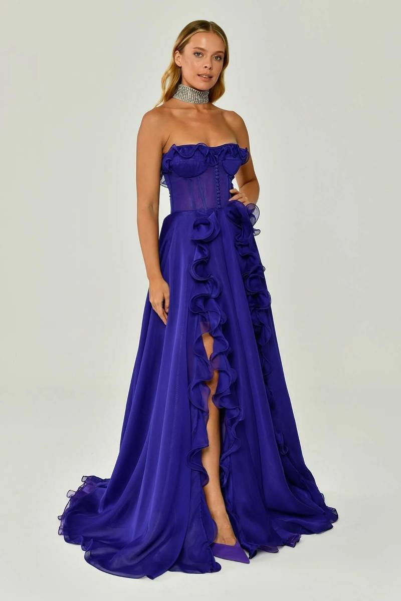 Purple Strapless Bustry Inside Mini Volan Dress Dress 82 - 2