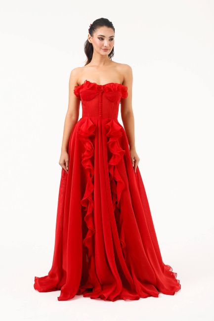 Red Strapless Bustry Inside Mini Volan Dress Dress 82 