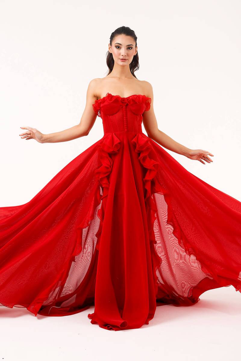 Red Strapless Bustry Inside Mini Volan Dress Dress 82 - 2
