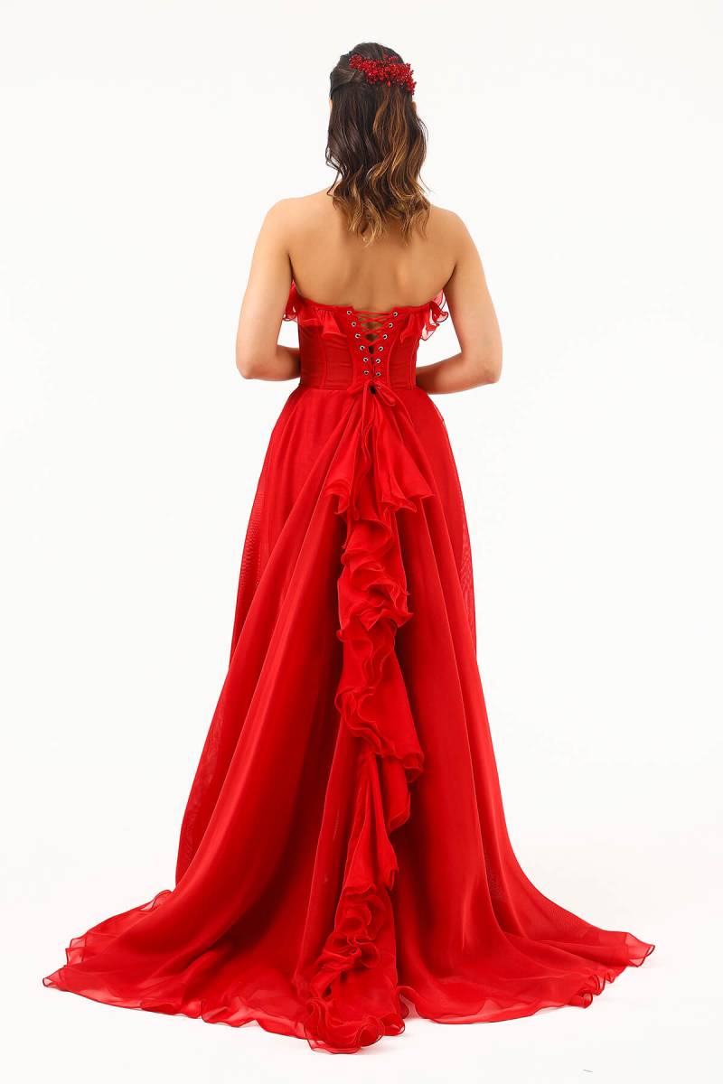 Red Strapless Bustry Inside Mini Volan Dress Dress 82 - 5