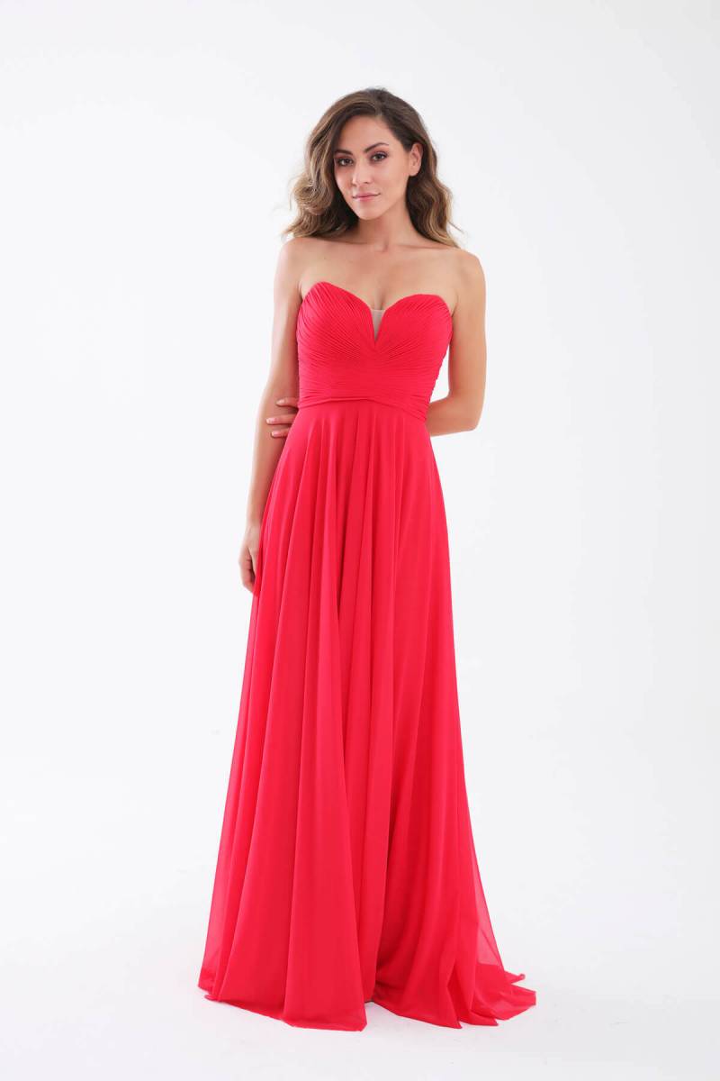 Red strapless chest Darapeli tulle evening dress dress - 4