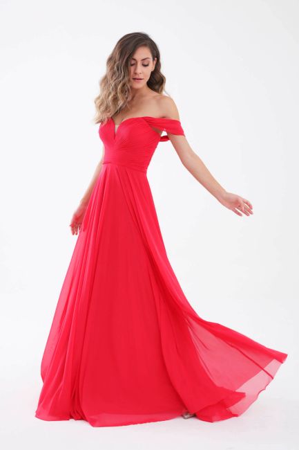 Red strapless chest Darapeli tulle evening dress dress - 2
