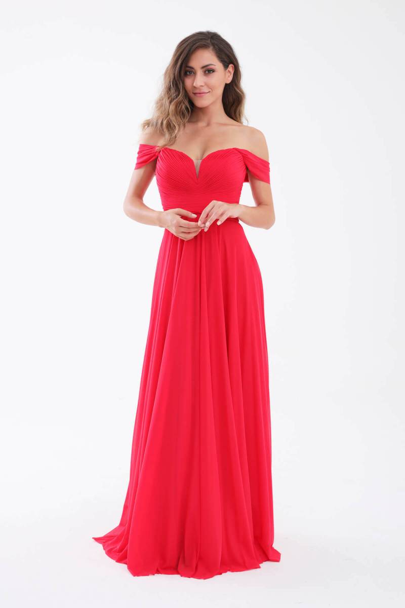 Red strapless chest Darapeli tulle evening dress dress - 1