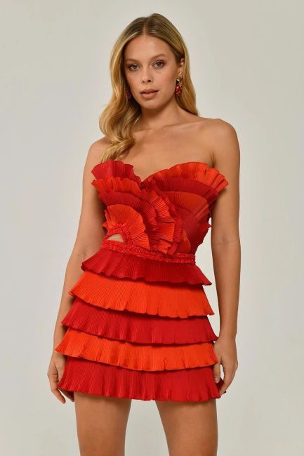 REDORANGE STRAPLEZ FLOOR PLISE TAFTA SHORT Dress Dress 65 - 1