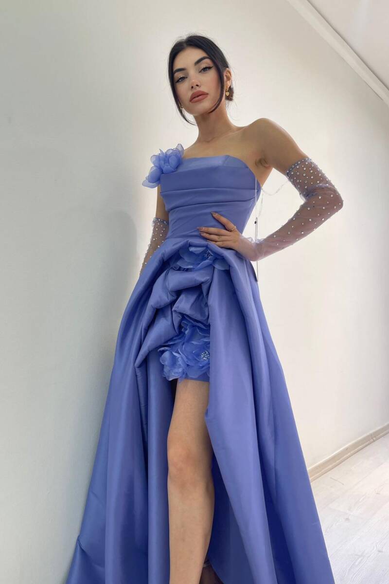 Royal Blue Strapless Mini Rose Tafta Dress Dress 93 - 1