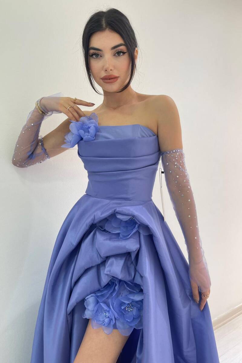 Royal Blue Strapless Mini Rose Tafta Dress Dress 93 - 2