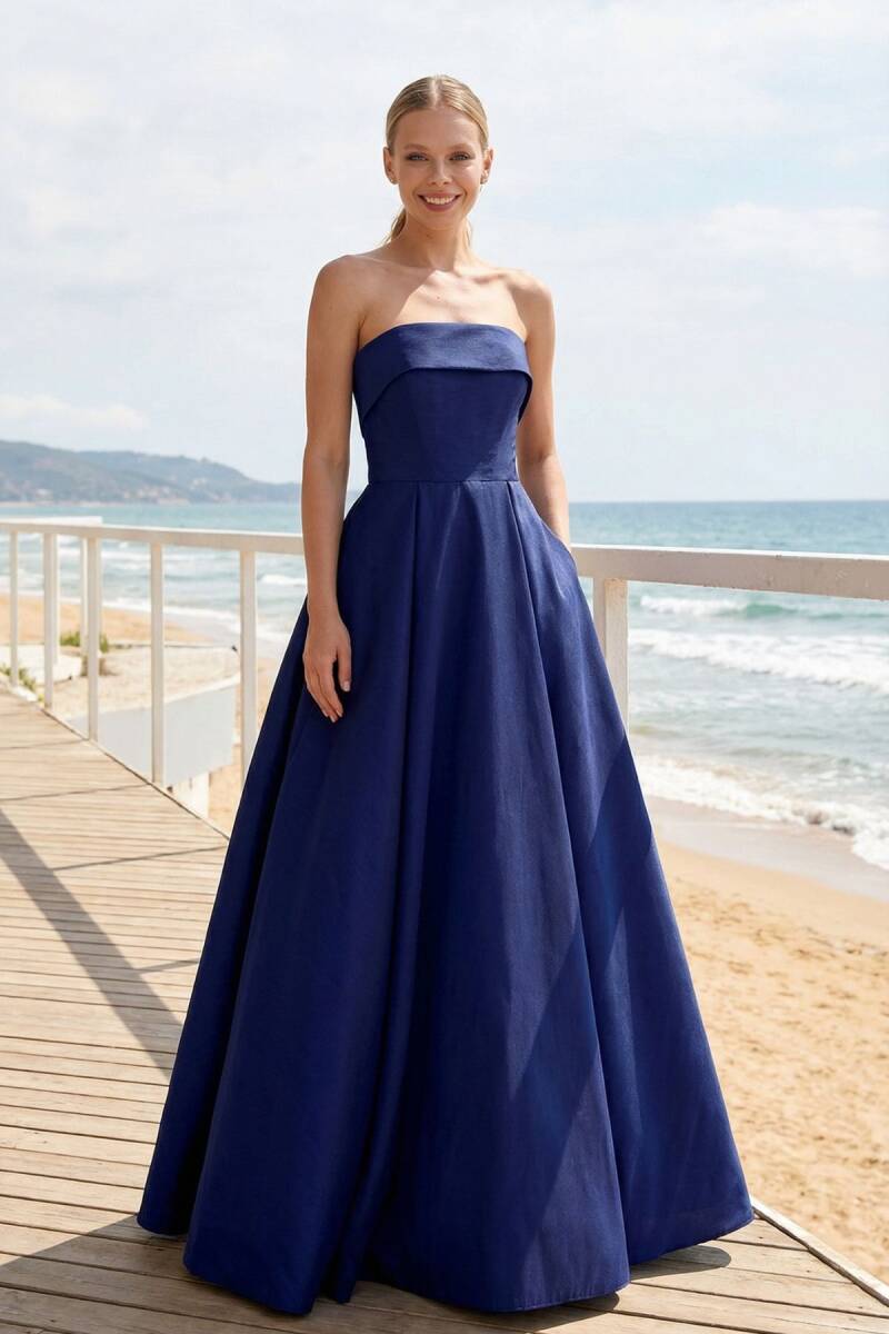 Saks Straplez Balenli Cepli Yırtmaçlı Tafta Abiye Elbise 37 - 1