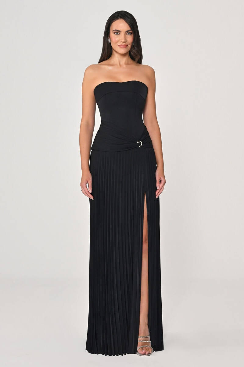 Siyah Bolerolu Belden Drapeli Plise Etek Abiye Elbise 12 - 2