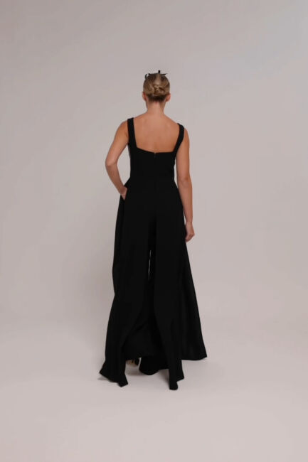 Siyah Kare Yaka Fiyonk Detaylı İşlemeli Tulum 70 - 2