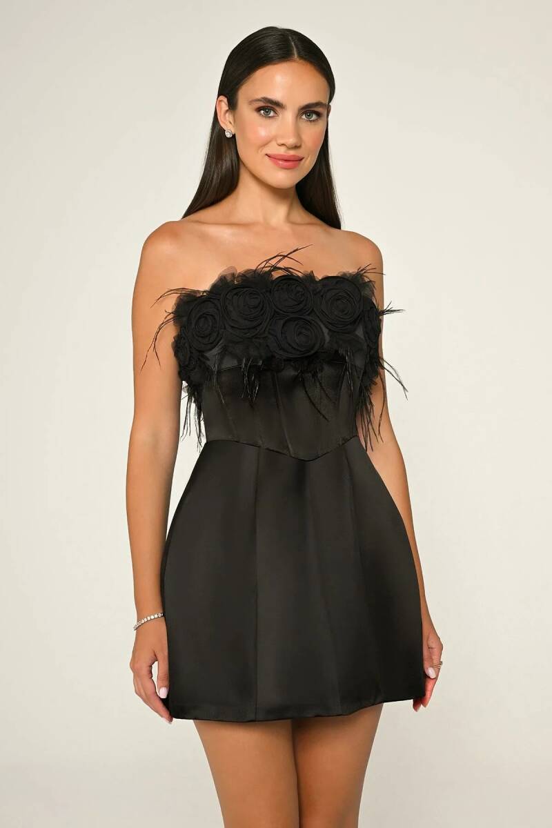 Black Strapless Rose Underwire Mini Evening Dress 93 - 2