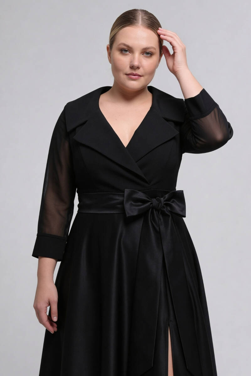 Siyah Truvakar Kol Yakalı Çift Renk Büyük Beden Abiye 60 - 2