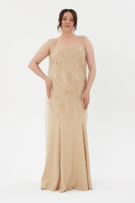 Skin Cape Pendant Embroidered Lace Fabric Plus Size Evening Dress 64 - ÖMÜR İNN