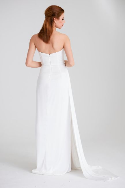 White Strapless Silk Satin Dress with Slip Slit Dress - 4