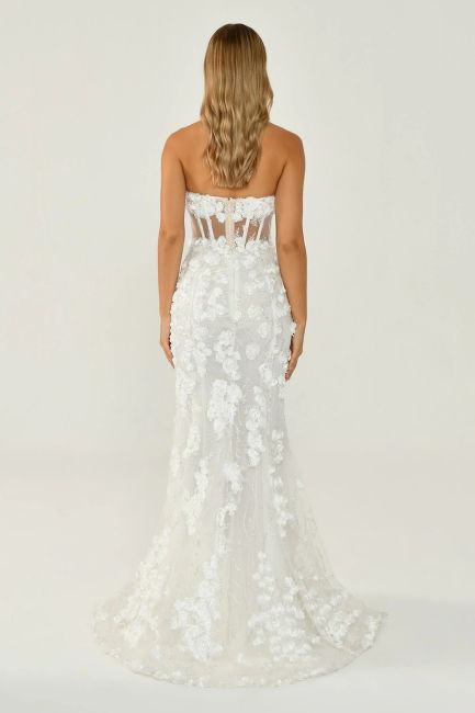 White strapless waist transparent applique evening dress 41 - 3