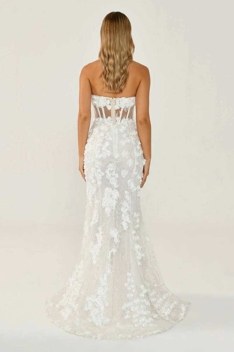 White strapless waist transparent applique evening dress 41 - 3